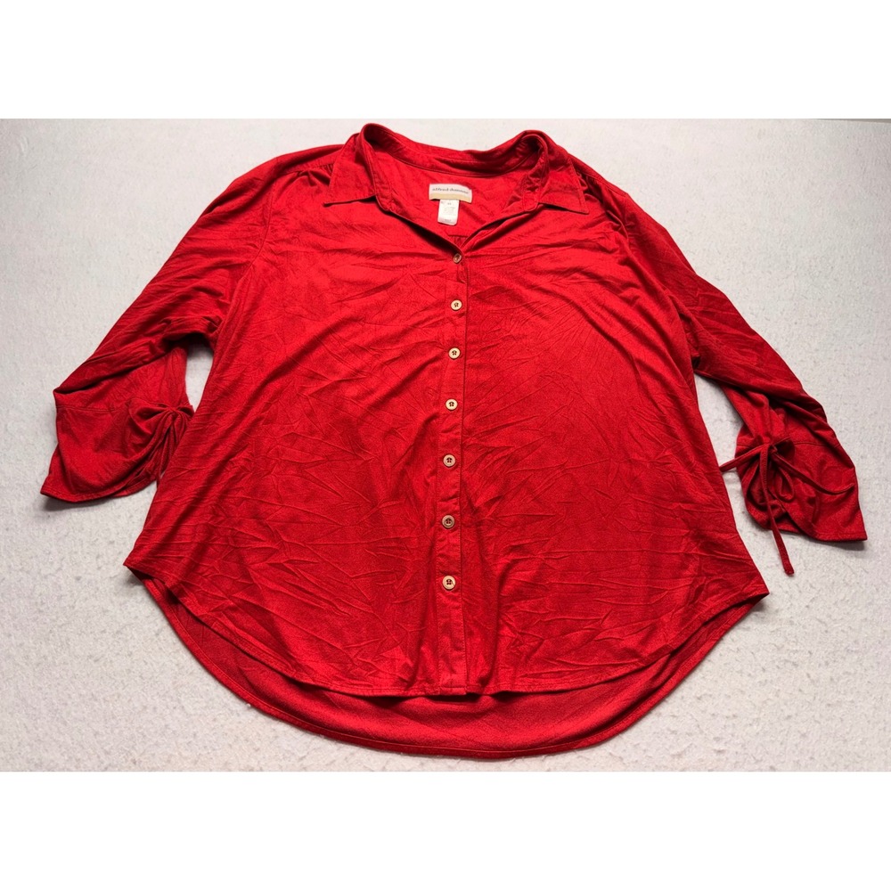 Alfred Dunner Woman Red Button Front Tie Sleeve Top 2X Stretch Brushed Soft